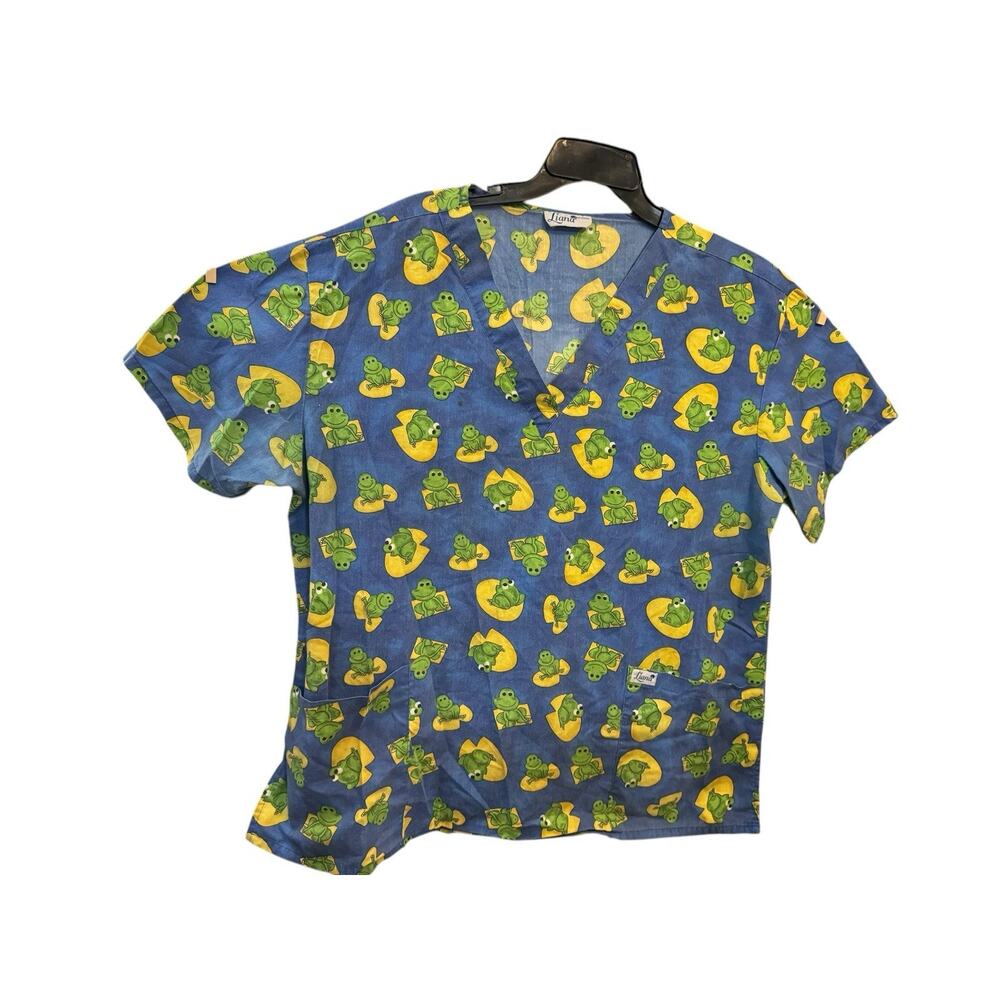 Liana Uniforms Frogs Womans Scrub Top Plus Size 1X Blue